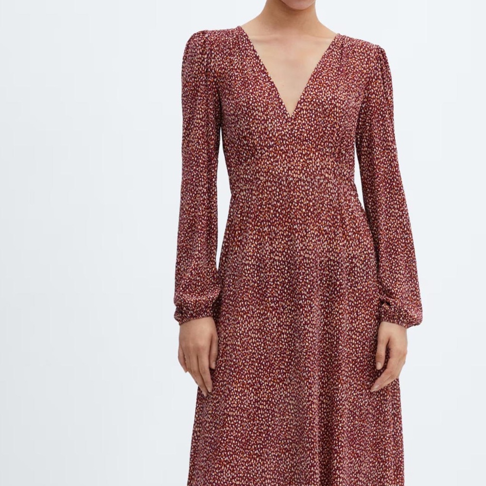 Mango Women's Burgundy and Red Midi Dress